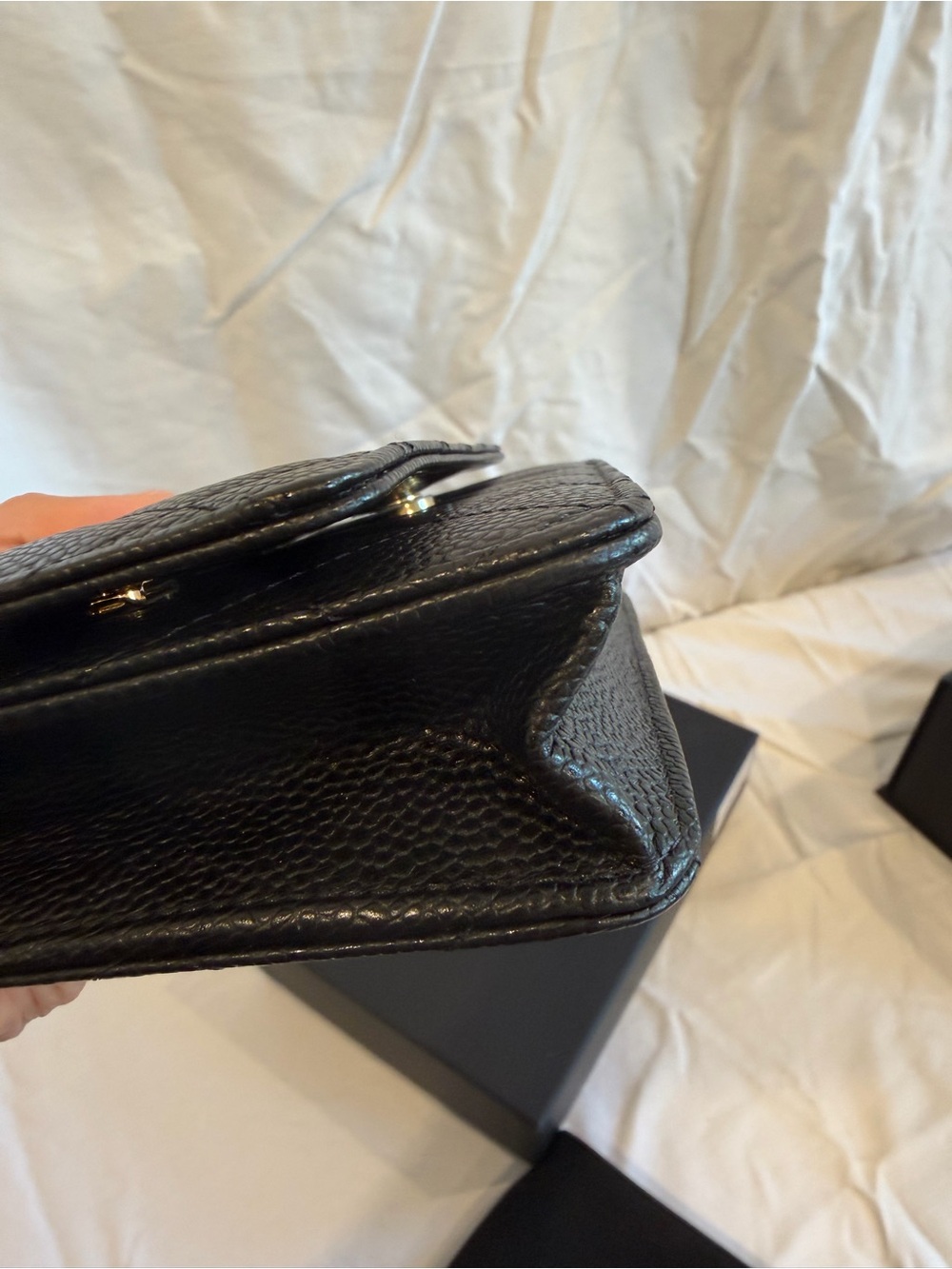 βSOLDβ CHANEL Black Quilted Caviar Leather Wallet On Chain with Gold Hardware - Picture 6 of 12